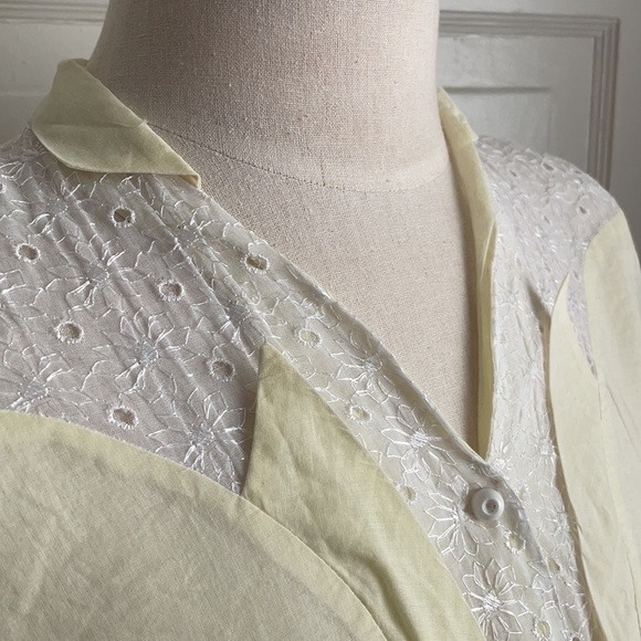 Light Yellow & White Linen and Eyelet Inset Top - Picture 6 of 15